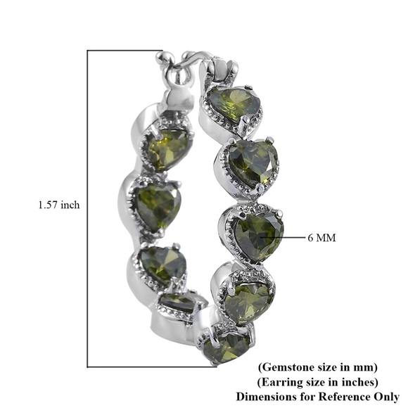 Stainless Steel Simulated Diamond Avocado Green Peridot Inside Out Hoop Earrings - Picture 6 of 15